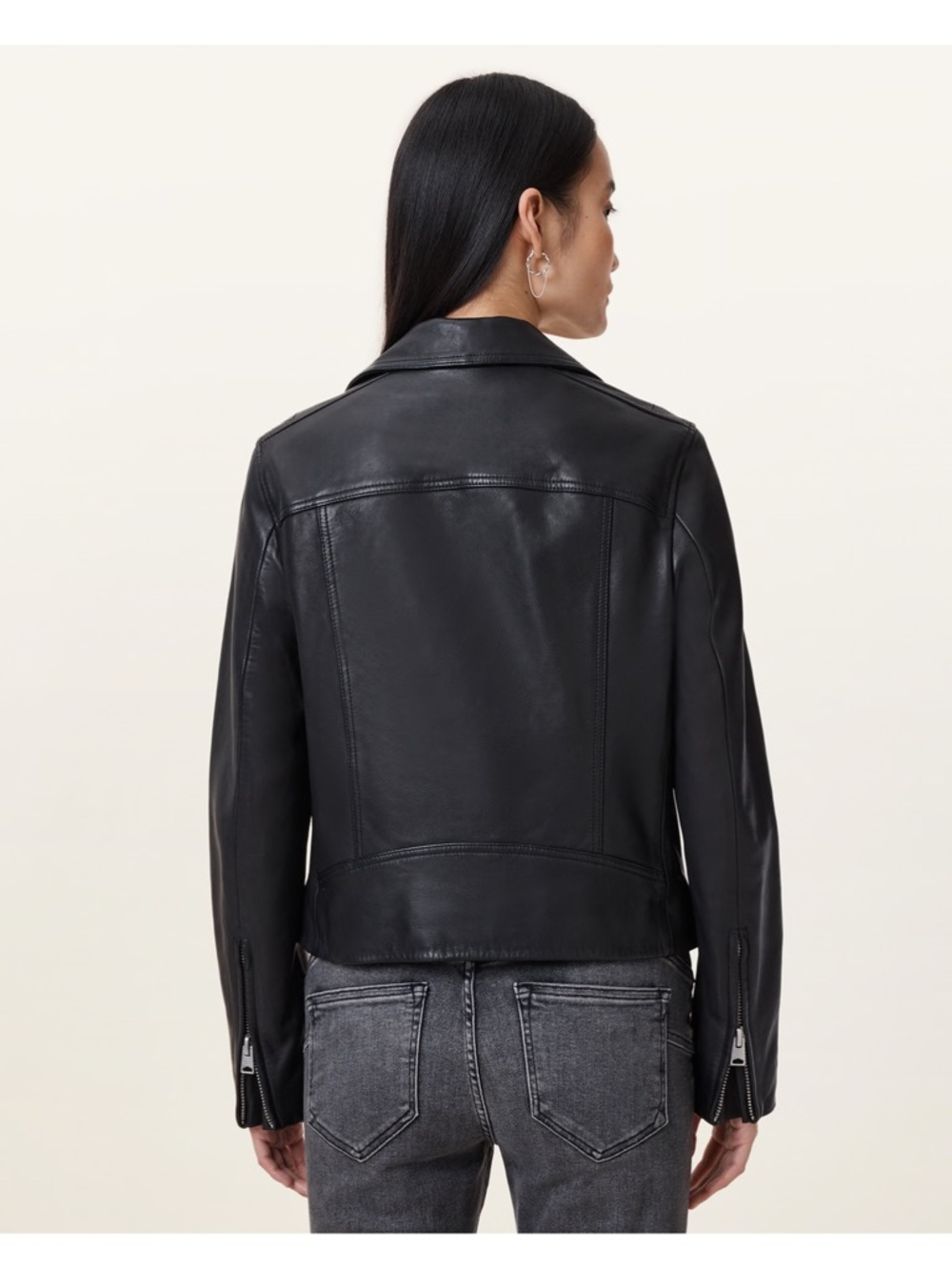 All Saints Dalby Black / Silver Leather Jacket - Size 6 - Picture 9 of 14